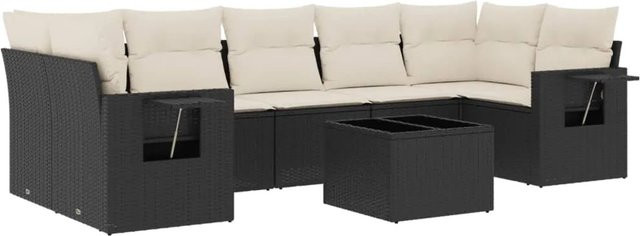 vidaXL 8-tlg. Garten-Sofagarnitur in L-Form aus Polyrattan mit Kissen und Couchtisch, Schwarz - Bild 1