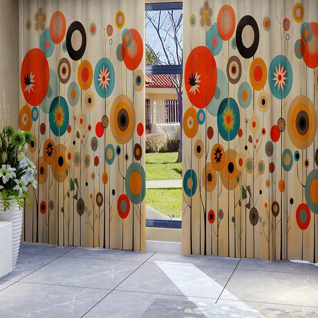 Bohemian Vorhang Set mit geometrischem Punktmuster, 2er Set halbtransparente Gardinen in Multicolour, Breite: 50 cm, Höhe: 130 cm - Bild 1