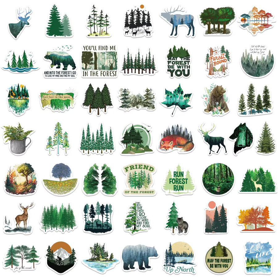 50 Stück wasserdichte Aufkleber mit Natur-Wald-Motiv in Grün für Laptop, Motorrad und Gepäck von BulingBulingStickers Store - Bild 3