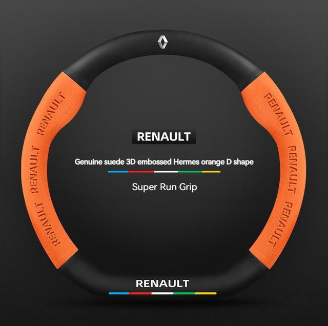 Rutschfeste Lenkradabdeckung aus Wildleder und Kohlefaser für Renault Megane Clio Duster Kadjar Captur Talisman Laguna Sandero Kangoo in Orange - Bild 1