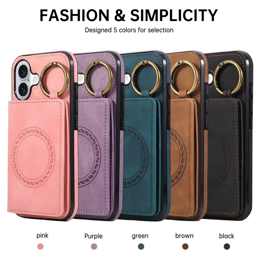Ring-Crossbody-Geldbörse mit Kartenhalter und magnetischer Handyhülle für Apple iPhone, Farbe: Braun - Bild 5