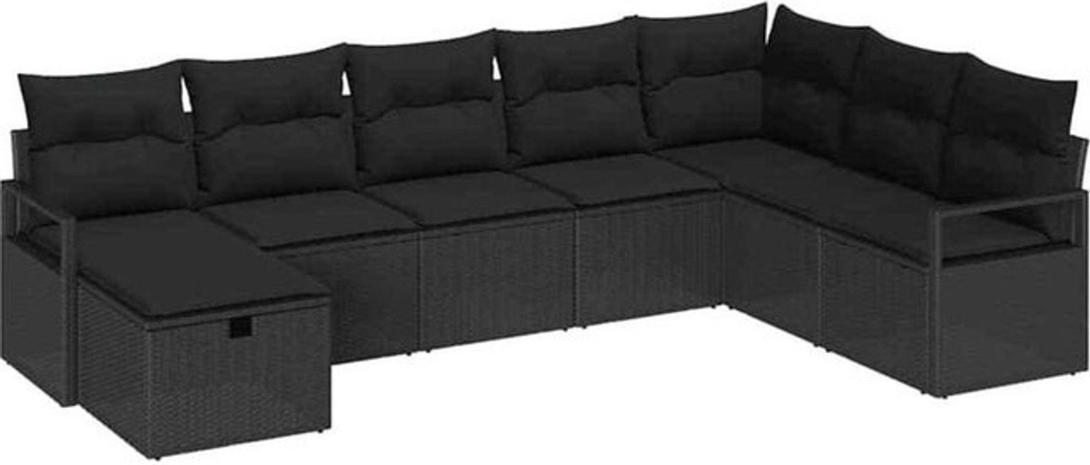 vidaXL Garten-Sofa-Set aus Polyrattan in Schwarz, 8-teiliges Loungemöbel-Set, B/T/H: 287 x 177 x 85 cm - Bild 1