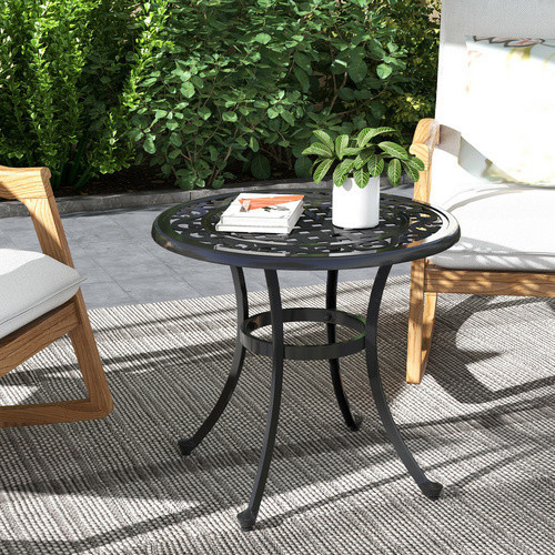 Outsunny Gartentisch aus Aluminiumguss in Schwarz, höhenverstellbarer Rundtisch im Vintage-Stil für Terrasse und Außenbereich, B/T/H: 60 x 60 x 53 cm - Bild 5