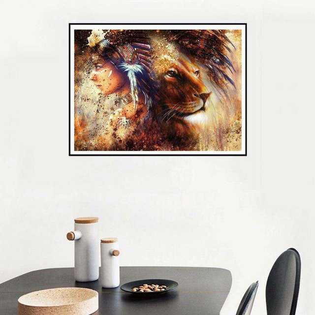 FIYO Diamond Painting Mosaik Schönheit und Löwe, Diamantstickerei Set, beige - Bild 1