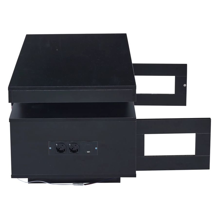 KOMHTOM Couchtisch in Schwarz mit Hochglanz-Finish, App-steuerbaren LED-Leuchten, Schrank, Ladeanschluss und Steckdose, B/T/H: 100 x 50 x 43 cm - Bild 2