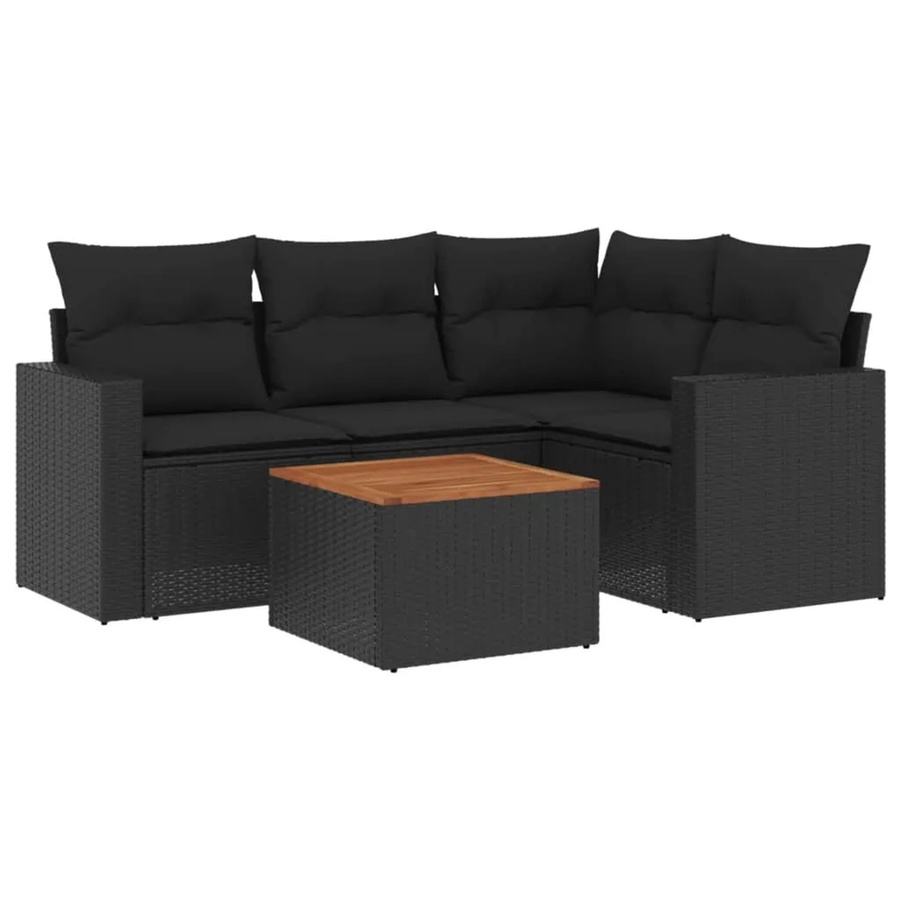 vidaXL 5-tlg Garten-Sofagarnitur Modell 72 aus Poly Rattan und Akazienholz in Schwarz mit Kissen - Bild 2