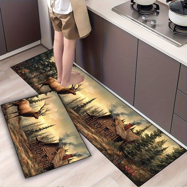 VIKAMA Nordic Forest Elch Küchenbodenmatte, rutschfest, multicolour, B/T/H: 40 x 40 x 40 cm - Bild 1