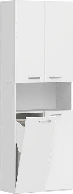 HOMCOM Badezimmerschrank schmaler Badschrank mit ausklappbarem Wäschekorb und Soft-Close-Türen, Weiß, B/T/H: 60 x 30 x 174 cm - Bild 1