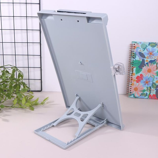A4 Lesehalter Desktop Dokumentenhalter mit verstellbarem Clip aus Kunststoff in Grau - Bild 1