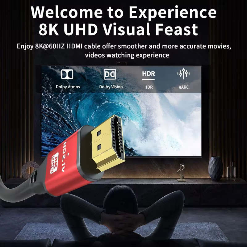 DIXSG HDMI 2.1 Kabel für 8K 60Hz und 4K 144Hz High Speed Übertragung für TV, Monitor und Spielkonsolen - Bild 5