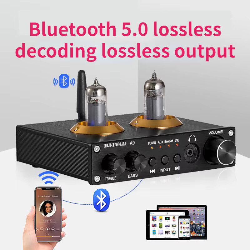 PJ.MIAOLAI A9 6K4 Vakuum Galle Rohr Vorverstärker Mini HIFI Stereo AMP mit Bluetooth 5.0, USB und RCA in Schwarz - Bild 3