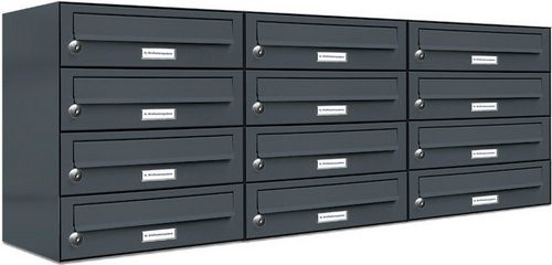 AL Briefkasten-System für 12 Parteien zur Aufputzmontage, grau, B/H/T: 153,29 x 46,0 x 27,5 cm - Bild 1