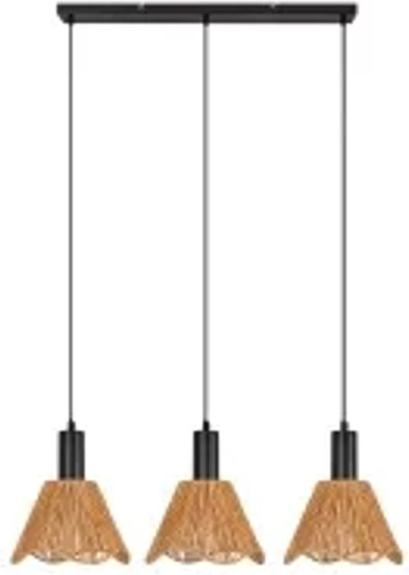 NETTLIFE Pendelleuchte aus Rattan und Metall in Schwarz und Braun, höhenverstellbar, Boho-Design, B/T/H: 120 x 25 x 74 cm - Bild 1