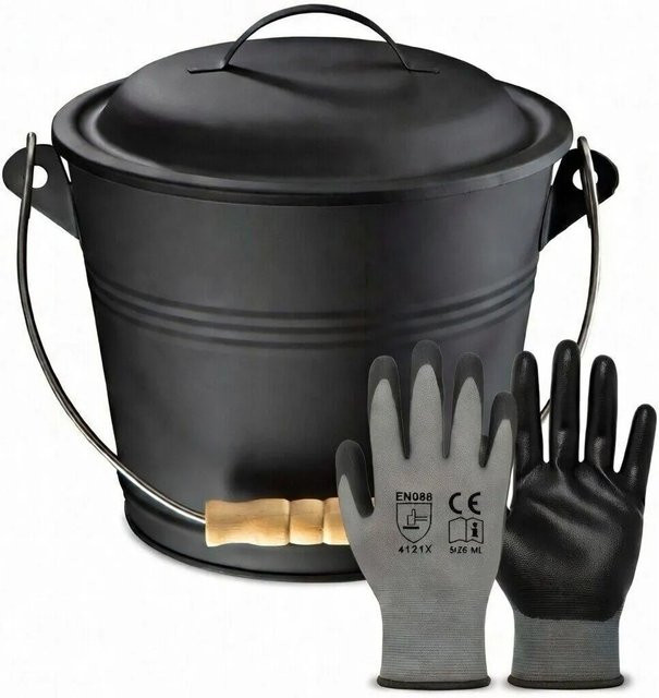 BLACK OAK Ascheeimer PITON 5L mit Deckel aus Metall in Schwarz, B/T/H: 22 x 22 x 18 cm - Bild 1