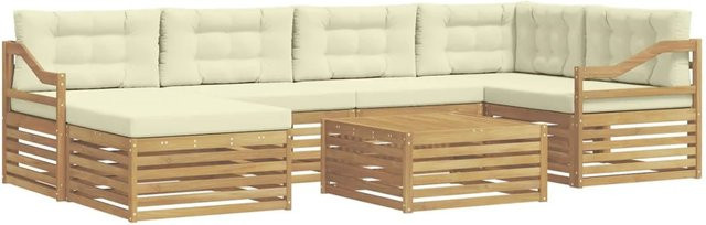 vidaXL Outdoor-Sofagarnitur 7-teilig aus Akazienholz mit Kissen in Weiß und Beige - Bild 1