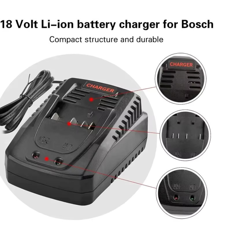 Schnelles Li-Ion Batterie Ladegerät für Bosch 14,4 V und 18 V Akkus, kompatibel mit BAT609, BAT609G, BAT618, BAT618G, AL1860CV, AL1814CV und AL1820CV, Schwarz - Bild 2