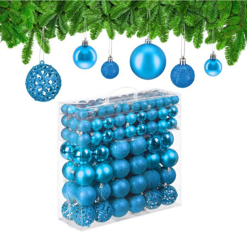 Relaxdays Weihnachtskugeln Set aus Kunststoff in Petrol, Grau und Blau als hängende Weihnachtsdekoration - Bild 1
