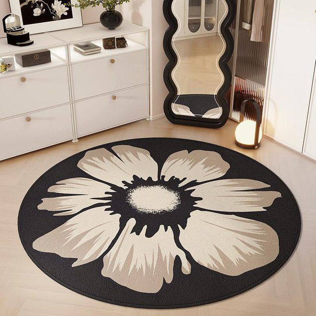 Runder Teppich Lodestar in Schwarz im Vintage-Design mit floralem Muster, Durchmesser: 100 cm - Bild 1