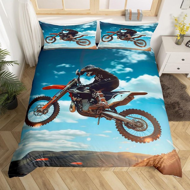 Motocross Bettwäscheset von Binchi Outdoor Product mit Motorrad-Design, 3-teilig, Mehrfarbig, B/H: 155 x 215 cm - Bild 1
