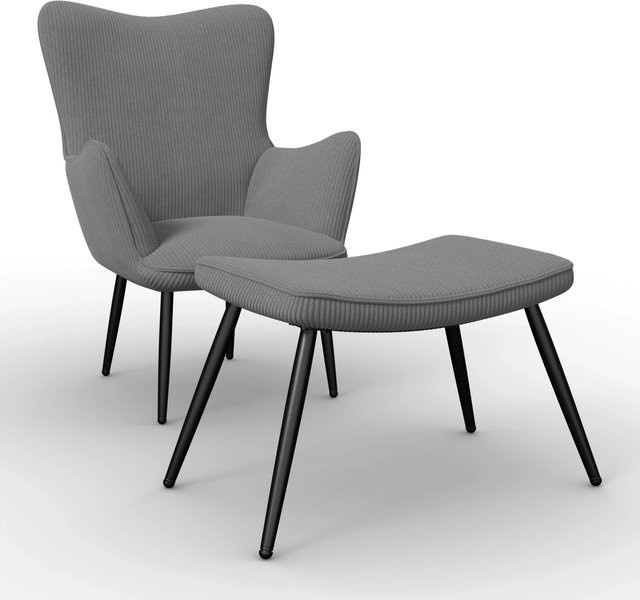 Bessagi Home Sessel Aurora mit Hocker in Grau Cord - Bild 1