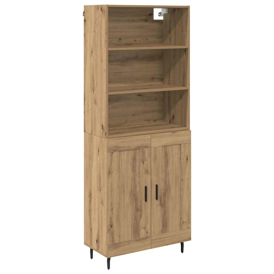 vidaXL Highboard Artisan-Eiche mit Glastüren und Regalen, Farbe Braun, B/T/H: 69,5 x 34 x 180 cm - Bild 2