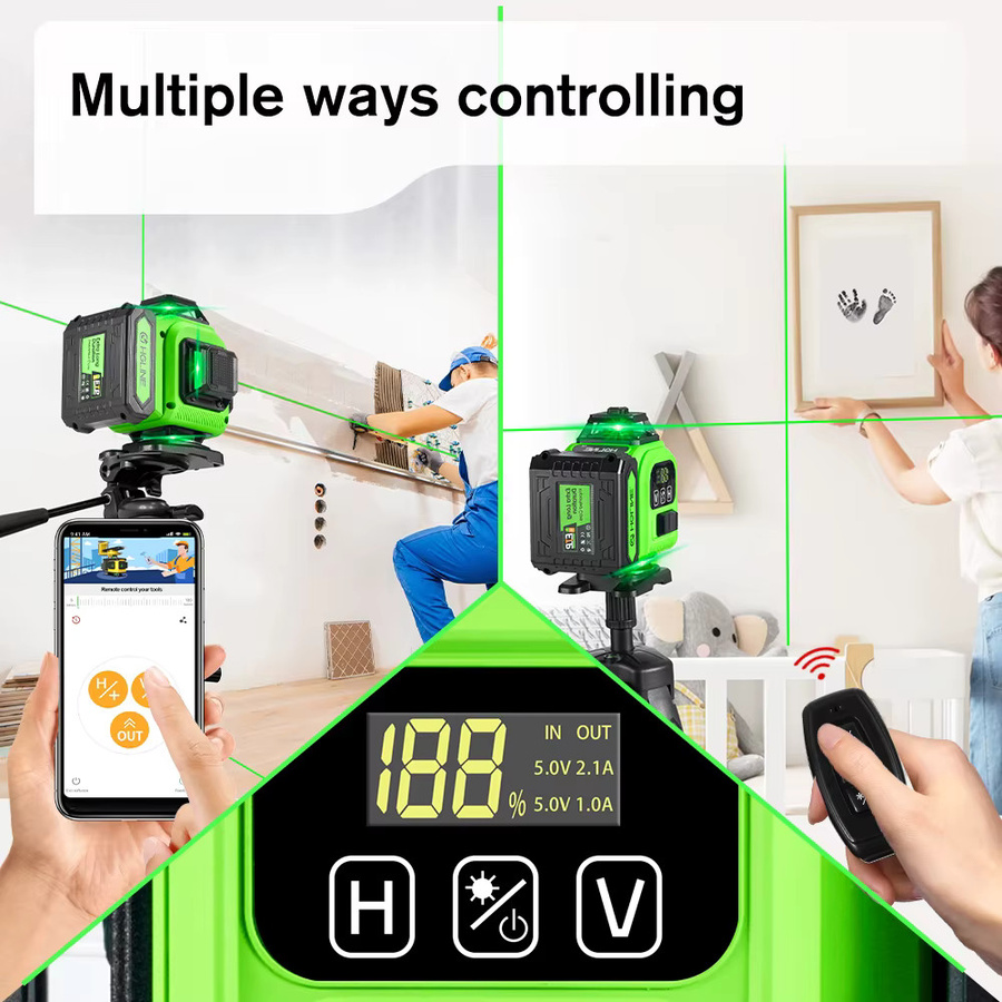 HGLINE 16-Linien Laser-Nivelliergerät mit 360 Grad horizontaler und vertikaler Ausrichtung, grüner Laser, inklusive 6000mAh Akku - Bild 6