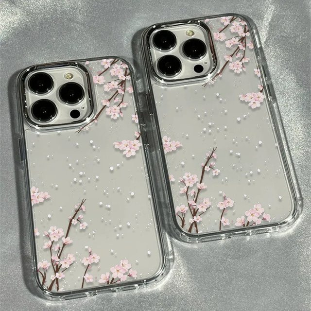 Wolkerfly Weiche Handyhülle Winter Erster Schnee Kirschblüten Design für iPhone 17 17Air 16 15 14 13 12 11 Pro Max XS X XR 7 8 Plus Transparent - Bild 1
