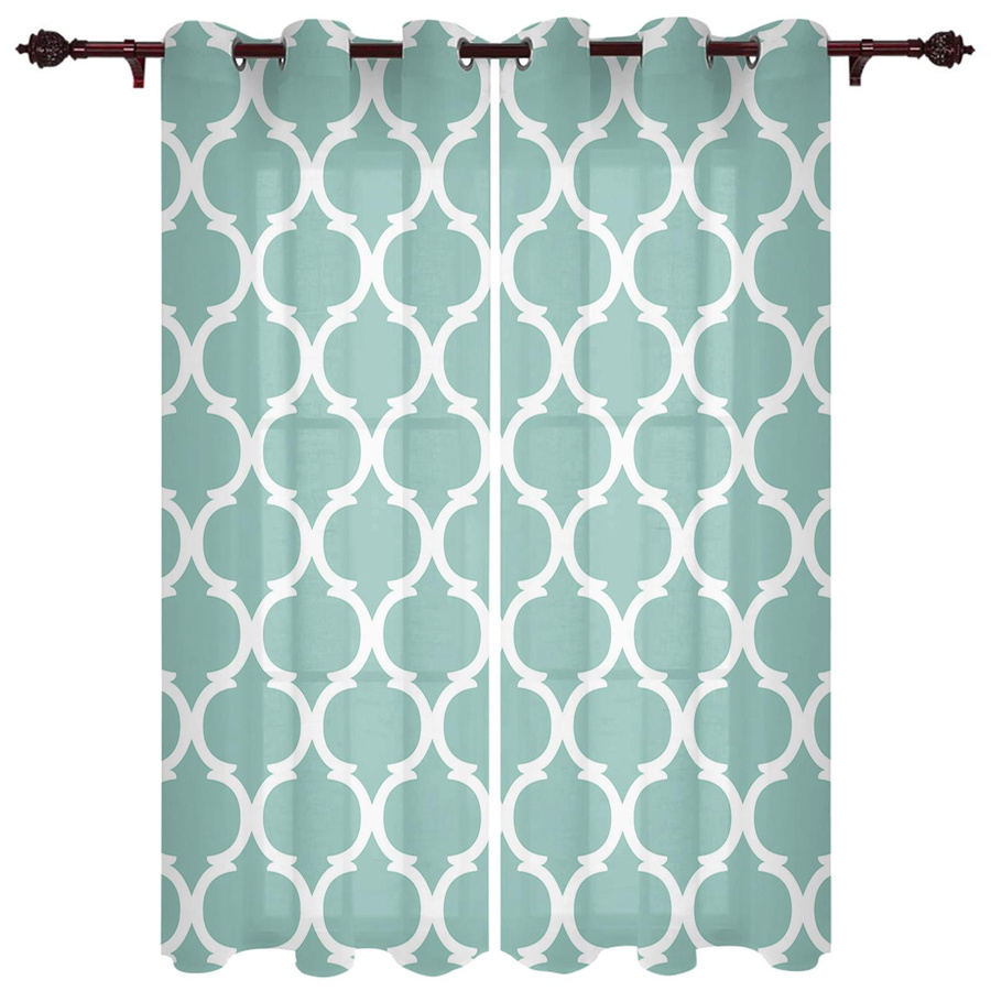 Petroltürkise Vorhänge mit Marokko Geometrie-Design für Wohnzimmer, Schlafzimmer und Küche, halbtransparent, Breite: 135 cm, Höhe: 60 cm - Bild 1