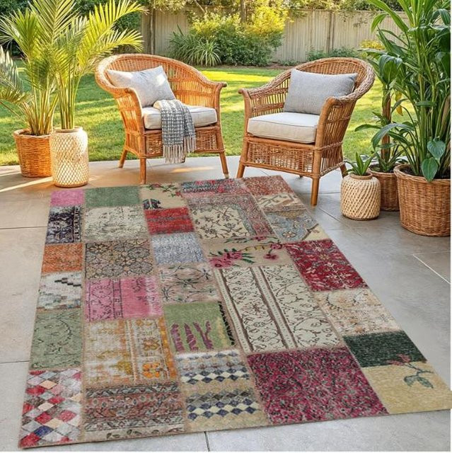 Lodestar Vintage Patchwork Bereichsteppich in Bunt, Rechteckiger Boho Chic Teppich aus Baumwolle und Polyester, B/T: 50 x 80 cm - Bild 1
