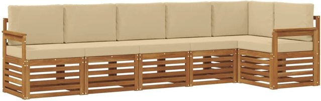 vidaXL 6-teilige Sofagarnitur in L-Form aus Massivholz Akazie in Natur und Beige mit Sitz- und Rückenkissen - Bild 1