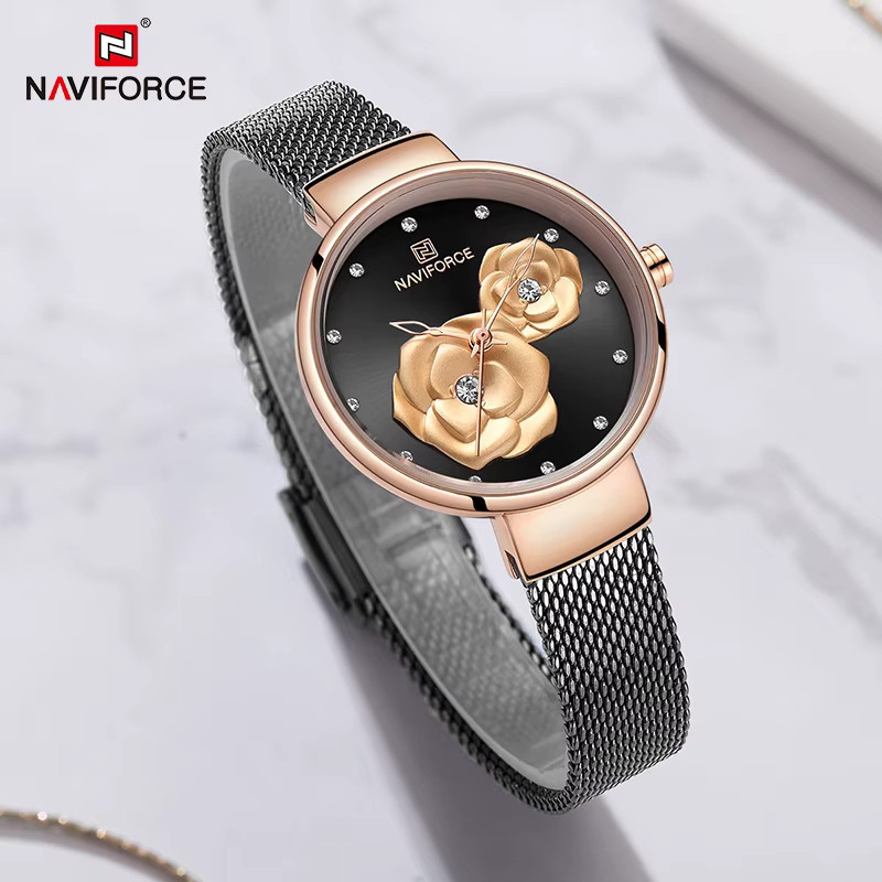NAVIFORCE Armbanduhr Quarz, Edelstahl, Roségold, Schwarz, Damen - Bild 3