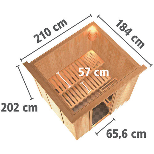 Karibu Sauna Olai aus Fichtenholz in Beige inklusive 3,6 kW Saunaofen mit externer Steuerung für 3 Personen, B/T/H: 184 x 202 x 210 cm - Bild 2