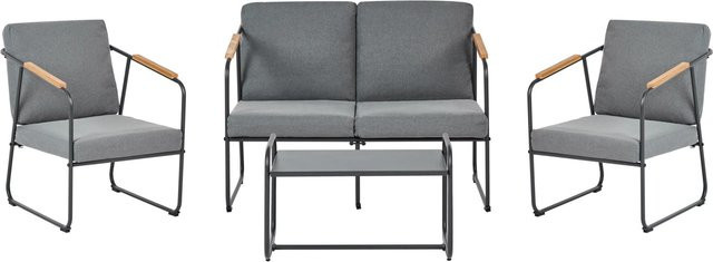 Beliani Lounge Set VEZZANA im Industrial Design mit 2-Sitzer Sofa, Lounge-Sesseln und Couchtisch, Grau und Schwarz - Bild 1