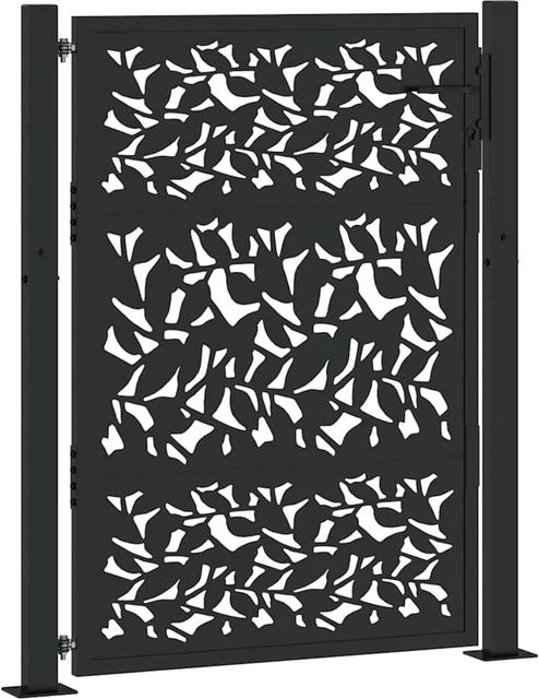 vidaXL Gartentor Schwarz aus verzinktem Stahl mit Blatt-Design, Höhe: 130 cm, Breite: 110 cm - Bild 1