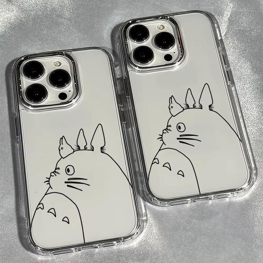 Aurbe Handyhülle mit Totoro Linien-Skizzen-Design für iPhone 17 16 15 14 13 12 11 Pro Max und 16E, Transparente Schale mit silbernem Linsenrahmen - Bild 2