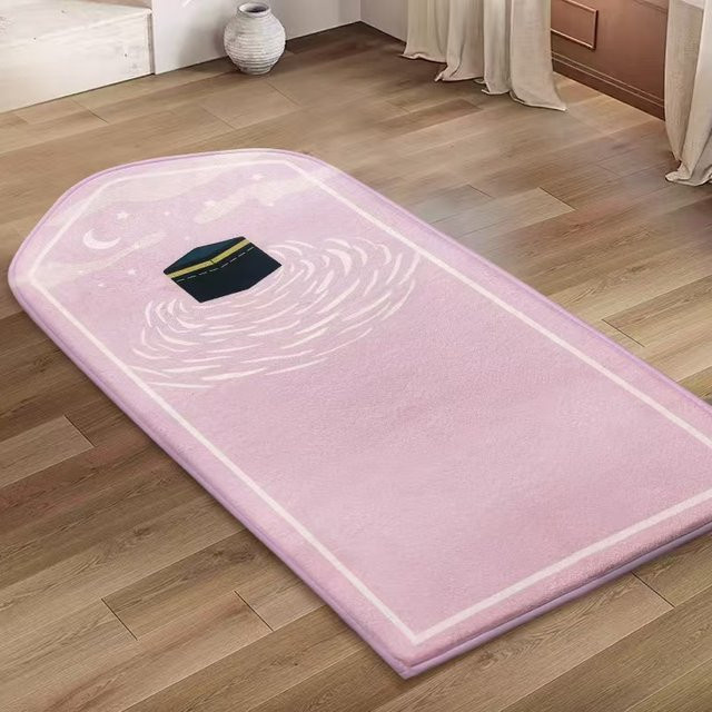 VIKAMA Gebetsteppich in Rosa mit Kaaba-Muster und minimalistischem Mond- und Stern-Design - Bild 1