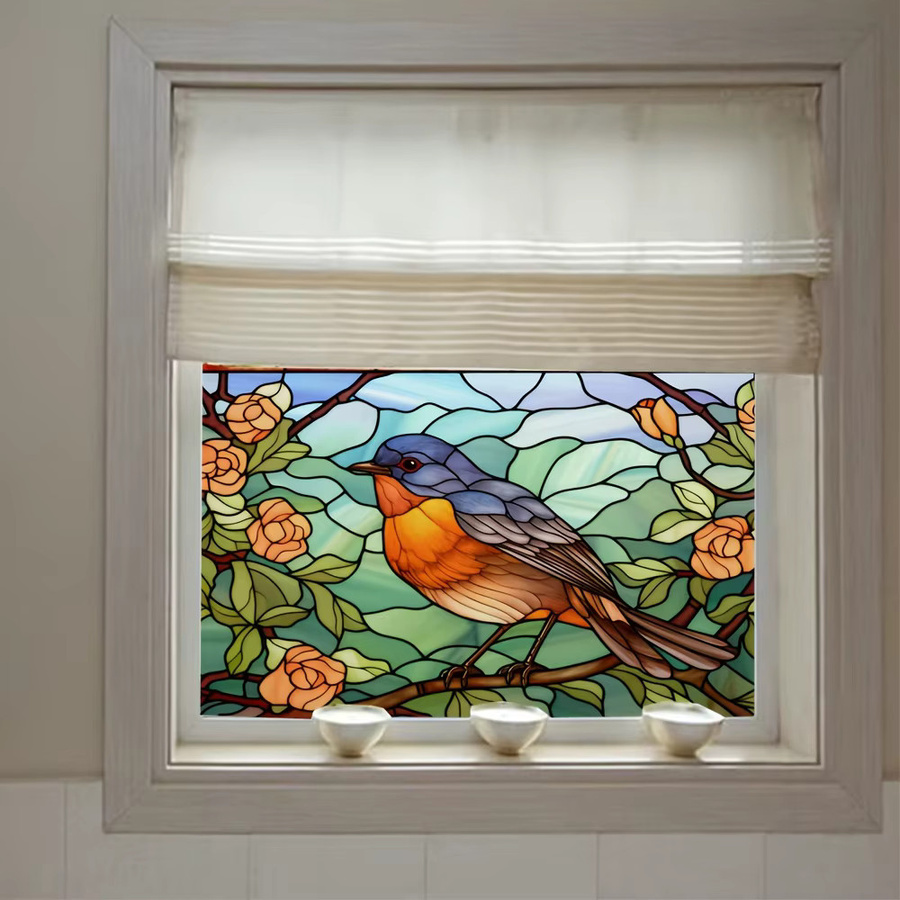 Sichtschutzfolie mit floralem Art Nouveau Design für Fenster, elektrostatische Aufkleber in Mehrfarbig, einfache Anwendung ohne Kleber für Glas - Bild 3