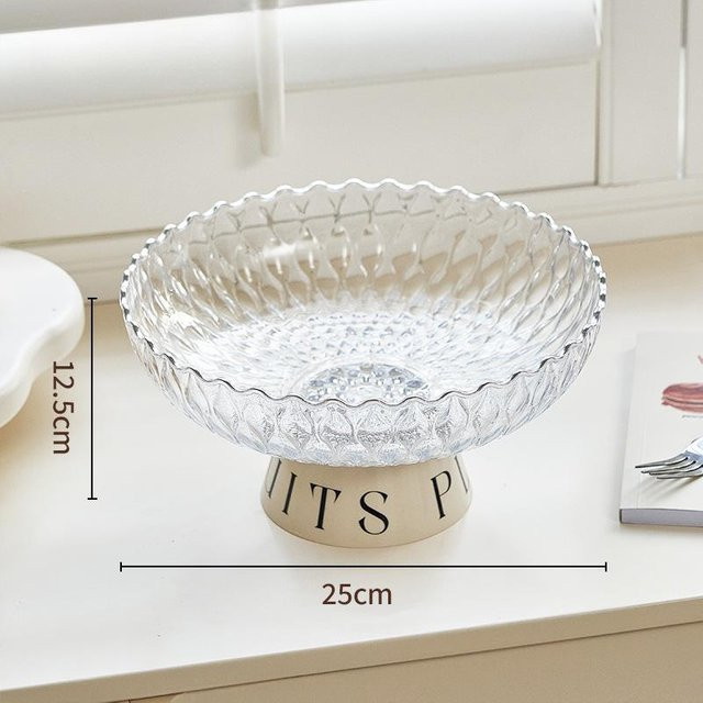 Yiran Furniture Abtropf-Fruchtschale in Creme mit hohen Füßen und Wellen-Design als Obstkorb und Snackschale - Bild 1