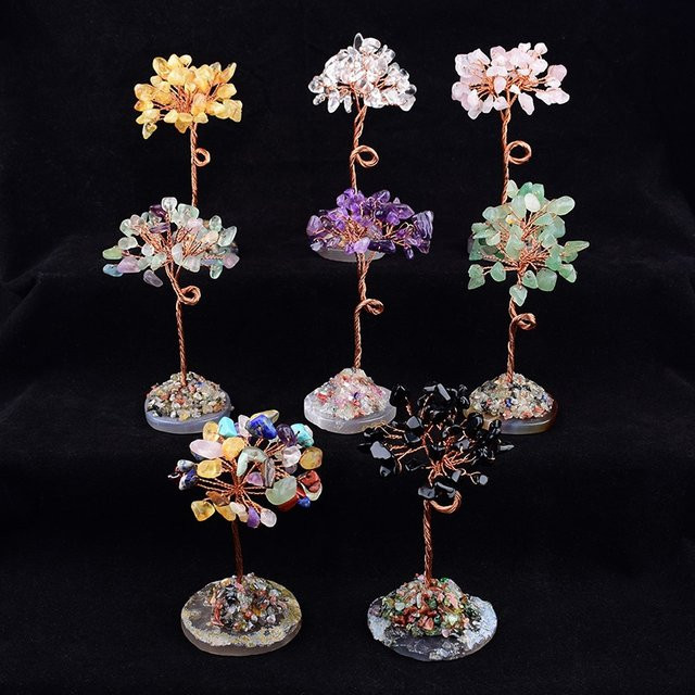 RYCRYSTAL Glücksbaum aus natürlichem Achat und Citrin Kristallstein als handgemachtes Deko-Ornament für dein Zuhause - Bild 1