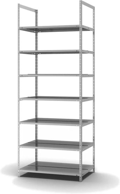 PROREGAL Aktenregal aus verzinktem Stahl mit 7 Ebenen, beidseitig nutzbar, Farbe: Silber, H x B x T: 255 x 100 x 60 cm - Bild 1