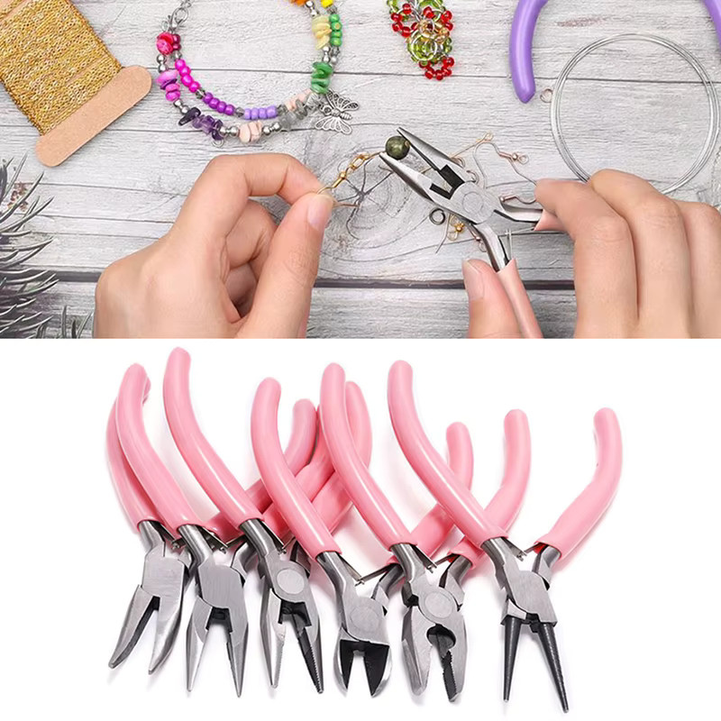 Eelhoe Mini-Zangen Set für Schmuckherstellung und Perlenarbeiten, Pink, Set aus diagonaler Zange, abgerundeter Zange und gebogener Spitzzange - Bild 1