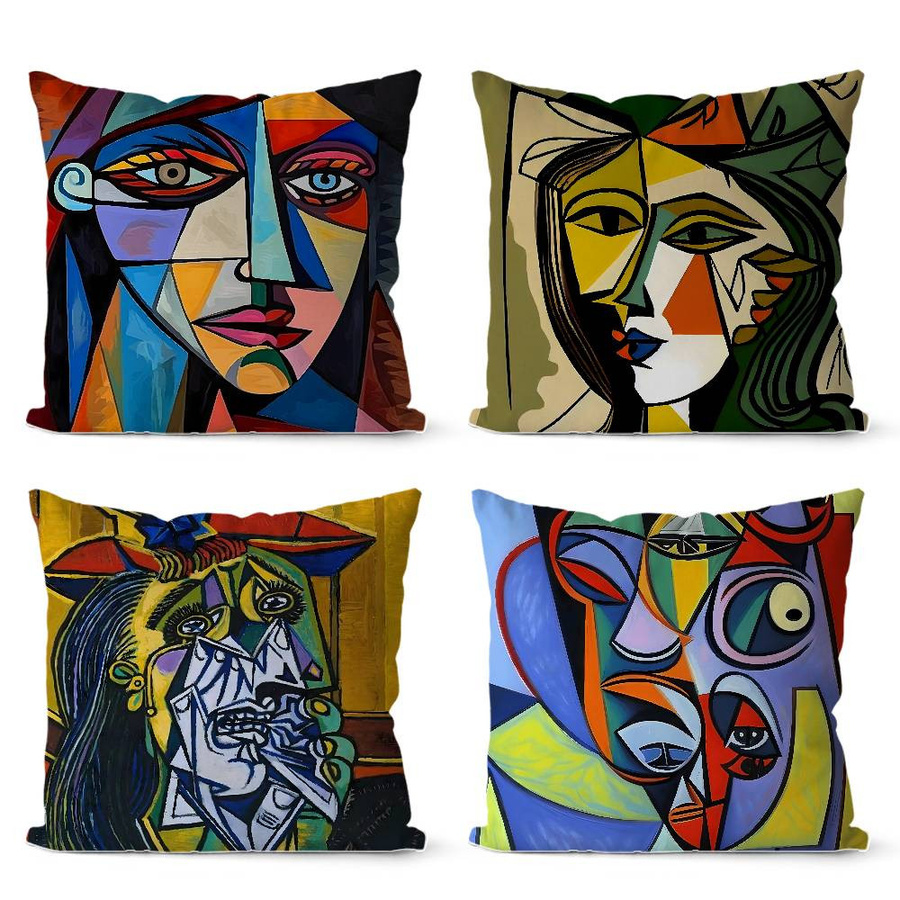 GUOYU HOMEDECOR Kissenbezug mit Picasso Abstrakte Kunst Motiv aus weichem Plüschstoff, Mehrfarbig, B/T: 30,48 x 30,48 cm - Bild 1