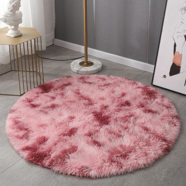 Runder Plüschteppich von Yiran Furniture in Pink, flauschiger Kunstfell-Teppich für Wohnzimmer, Schlafzimmer und Kinderzimmer, Durchmesser: 80 cm - Bild 1