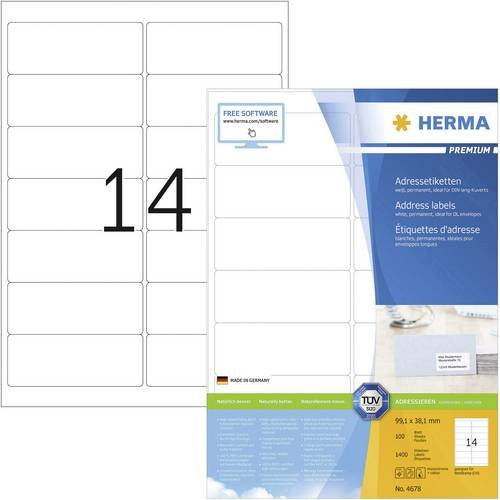 Herma Adressetiketten Universal Weiß, B: 99,1 mm, H: 38,1 mm, 1400 Stück - Bild 1