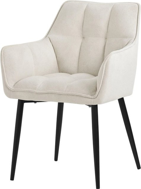 ML-Design Esszimmerstuhl aus Frotteestoff in Beige mit gepolsterter Sitzfläche und Armlehnen, B/T/H: 63 x 49 x 90 cm - Bild 2