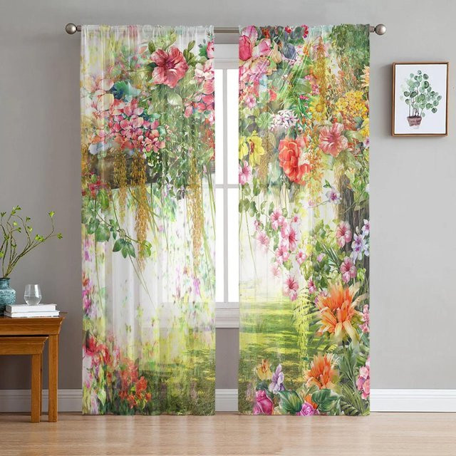 Bunter transparenter Tüllvorhang für Wohnzimmer und Schlafzimmer, Mehrfarbig, B: 135 cm, H: 115 cm - Bild 1