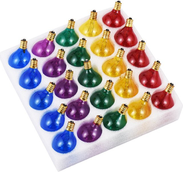 25 Stück Romellar Wolfram Glühbirnen im Set, 7W Globus Glühbirnen mit E12 Basis, Mehrfarbig (RGB) zur Dekoration - Bild 1