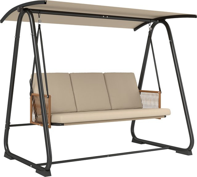 Outsunny Hollywoodschaukel 3-Sitzer Gartenschaukel mit verstellbarem Sonnendach und Sitzauflage in Sand, B/T/H: 203 x 121 x 165 cm - Bild 1