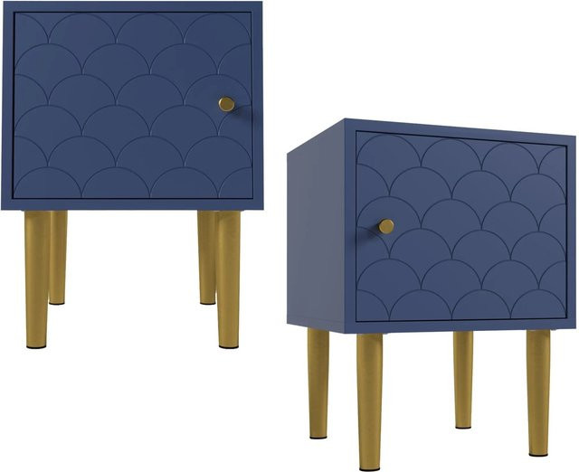 Merax 2er Set Nachttisch in Marineblau, B/T/H: 35 x 35 x 51 cm - Bild 1
