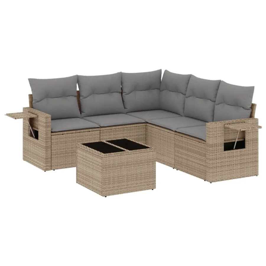 vidaXL 6-teilige Garten-Sofagarnitur in L-Form aus Poly-Rattan mit Kissen in Beige-Grau - Bild 2